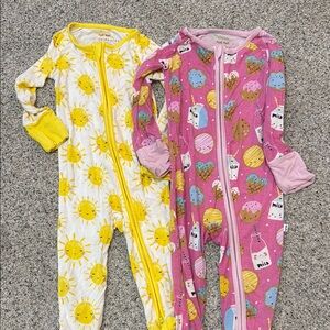 Little Sleepies Two-Pack Zip Footies - Yellow Sun & Pink Sweets